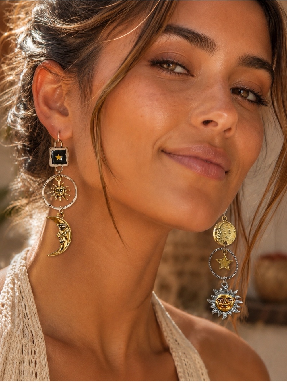 Bohemian Gold Sun & Moon Drop Earrings ☀️ 🌙